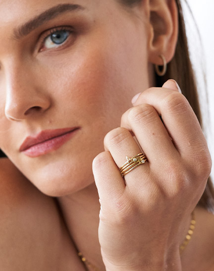 Inez Initial Ring and Diamond Ring Set in 14K Solid Gold